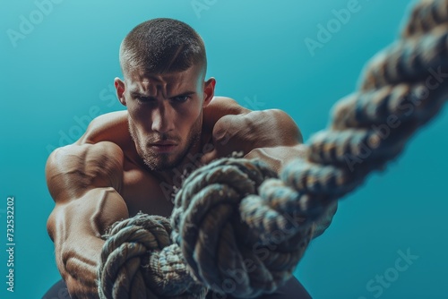 An athletic young man using a rope to perform some fitness routines, Generative AI.