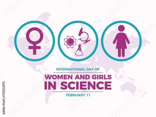 International Day of Women and Girls in Science poster vector illustration. Female scientist round icon set vector. Template for background, banner, card, poster. February 11. Important day