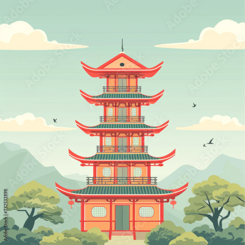 Wallpaper Mural Pagoda in flat style. Architecture of China. Torontodigital.ca