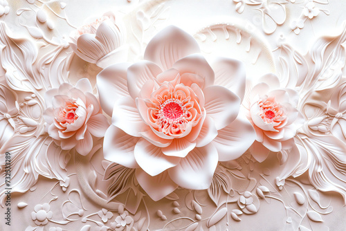 3d wallpaper stretch ceiling decoration model. Decorative frame flower roses background