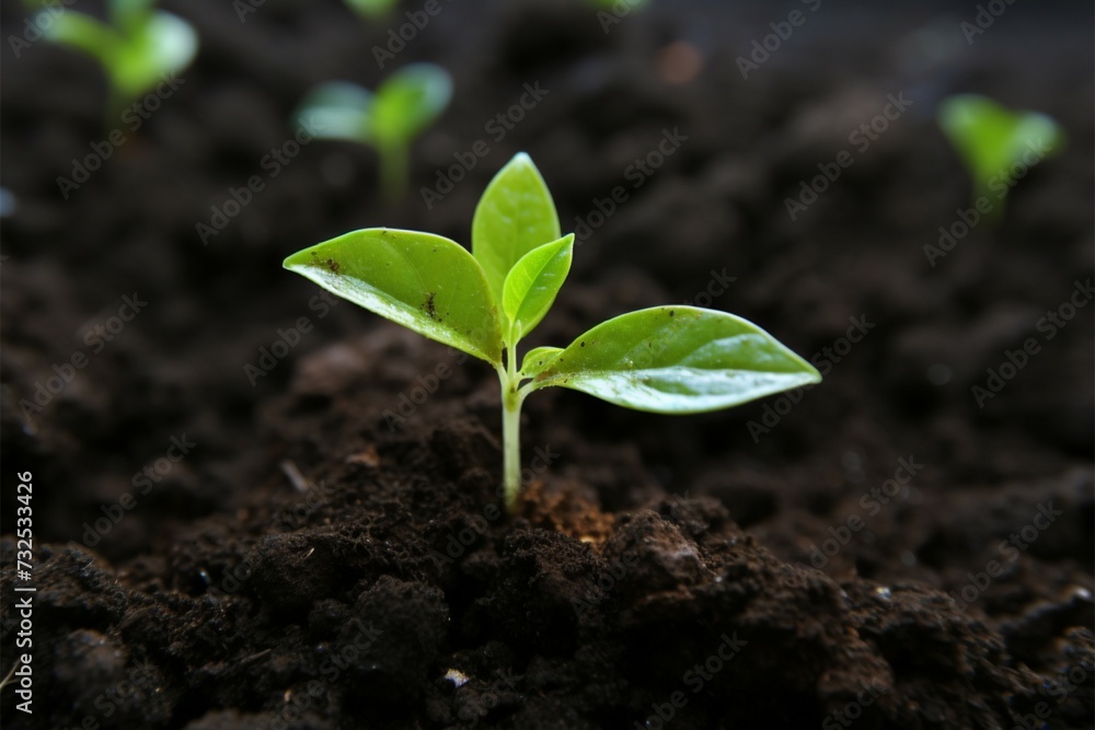 Green growth Top view of young avocado plant emerging from soil Green growth Top view of young avocado plant emerging from soil