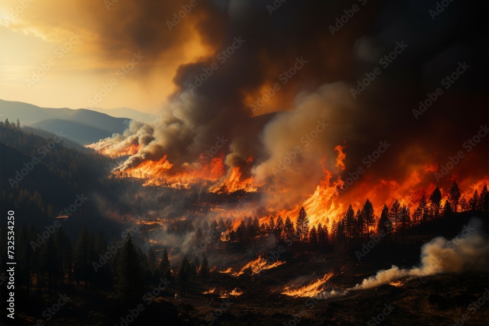 Wildfire drama Mountains consumed by flames in a daytime inferno