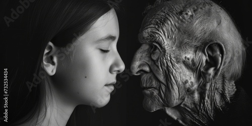 Generations Contrast: Young Girl and Elderly Woman