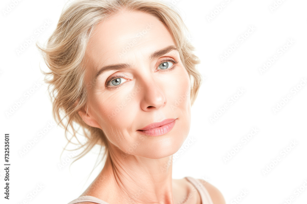 Beautiful 50s mid aged mature woman isolated on white background. skin care beauty, skincare cosmetics concept Beautiful 50s mid aged mature woman isolated on white background. skin care beauty, skincare cosmetics concept