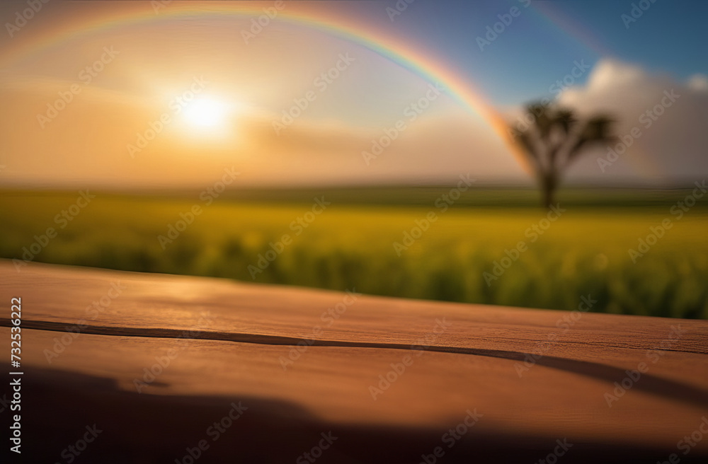 A vibrant rainbow stretches across the sky above a lush field of plants, creating a stunning display of colors in the natural landscape A vibrant rainbow stretches across the sky above a lush field of plants, creating a stunning display of colors in the natural landscape