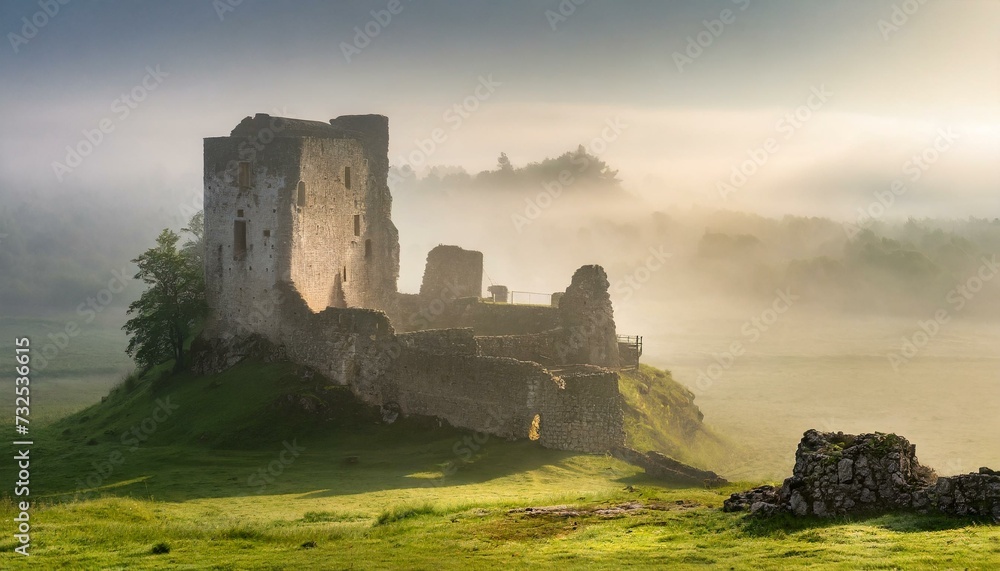 Misty Morning Light: Casting Over Ancient Castle Ruins Misty Morning Light: Casting Over Ancient Castle Ruins