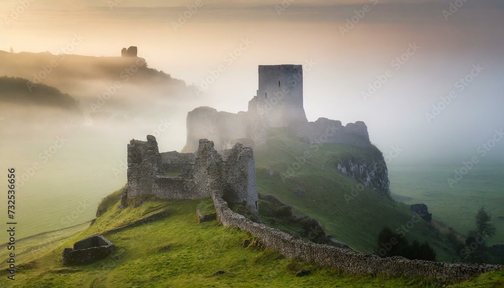 Misty Morning Light: Casting Over Ancient Castle Ruins