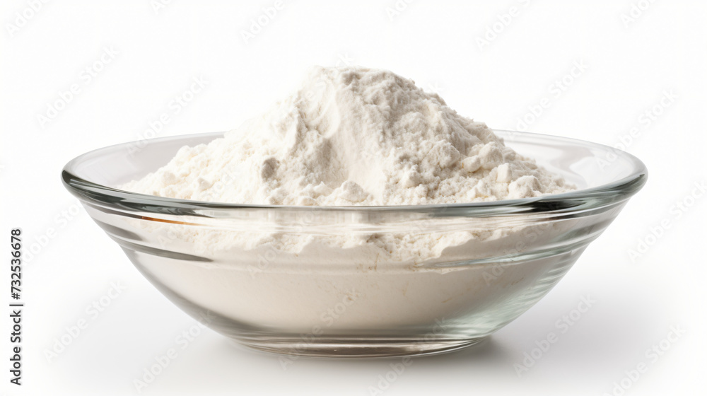 White flour pile in a glass bowl