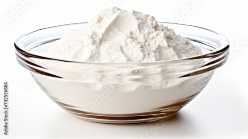 White flour pile in a glass bowl