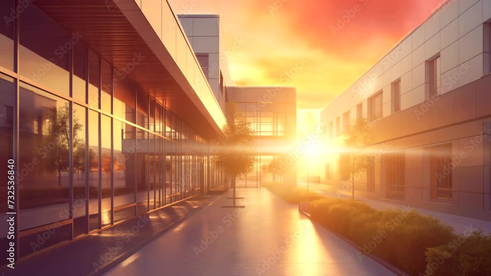 Modern building with stunning sunset Modern building with stunning sunset