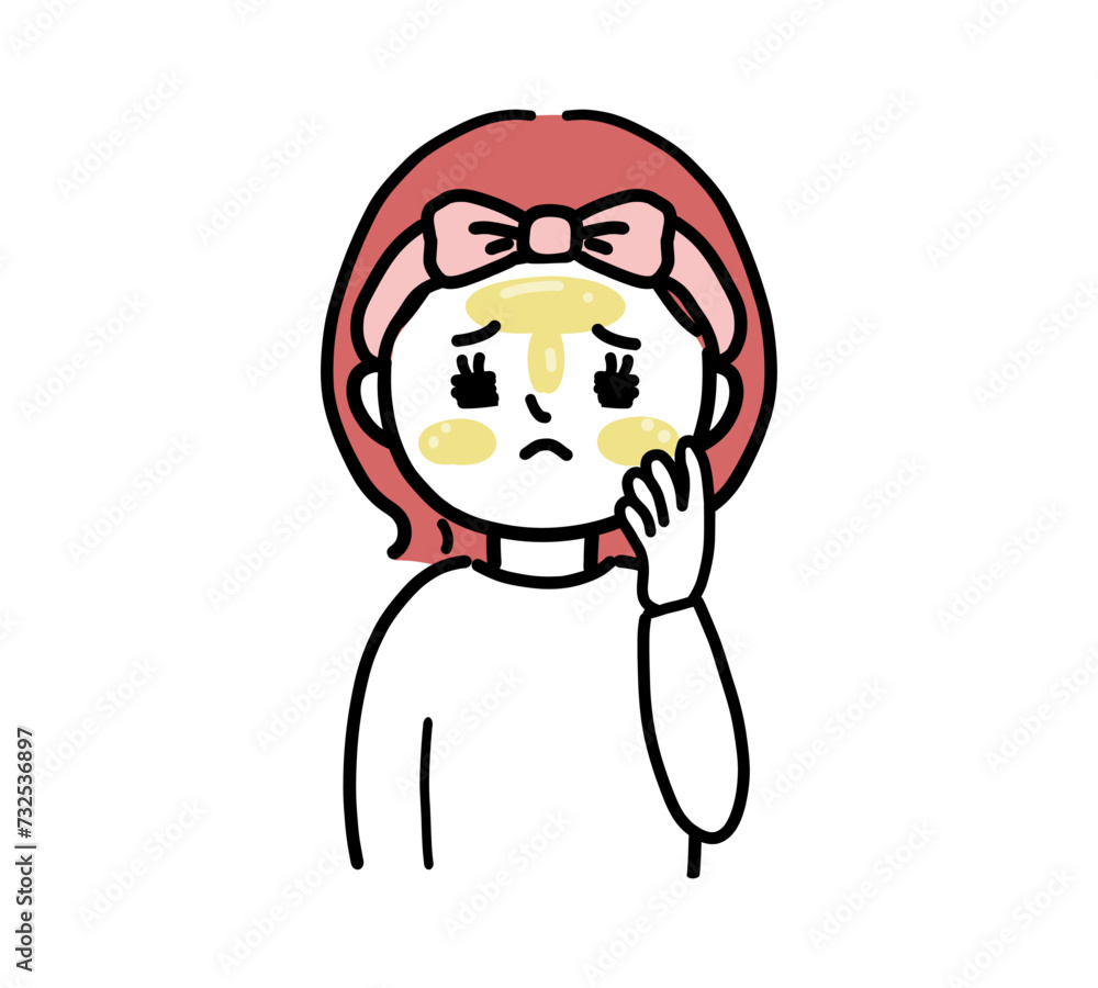 Obraz premium 脂性肌に悩む女性の上半身イラスト