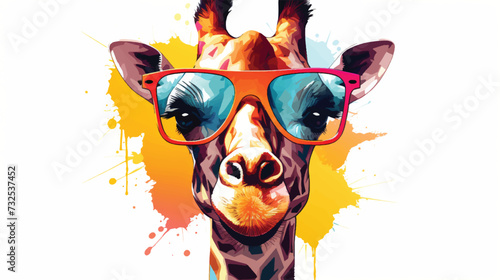 Cartoon colorful giraffe with sunglasses on white. © Vector