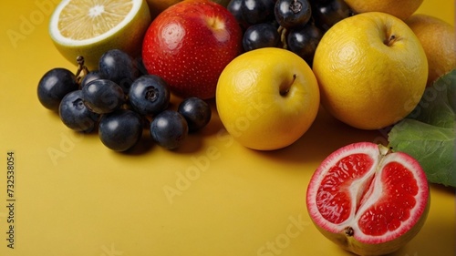 fruits on the isolated yellow background