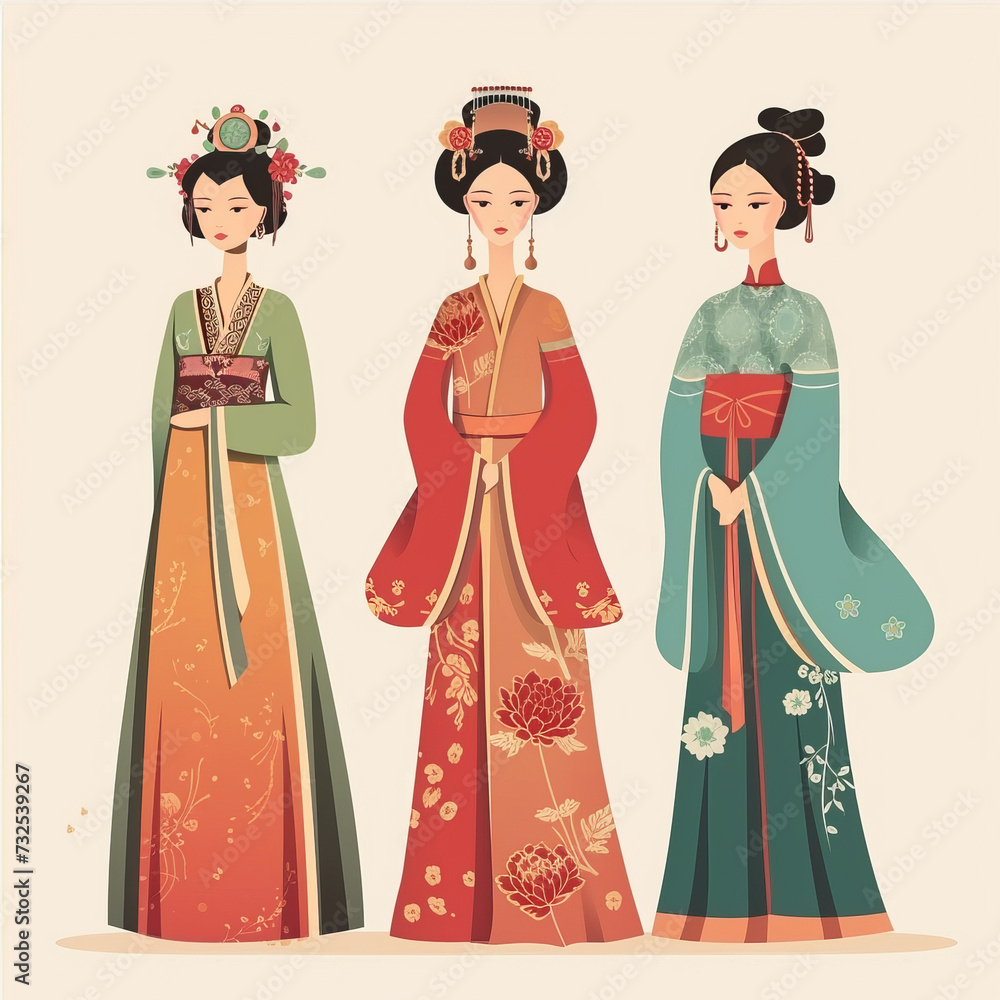 Chinese woman in traditional costume. Illustration in flat style.