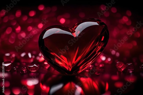  heart made of broken red crystal glass in front of raw old times background