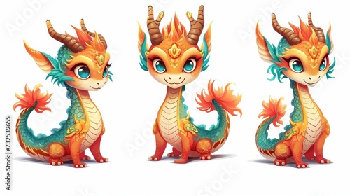 Cartoon dragon set. Illustration isolated on a white background