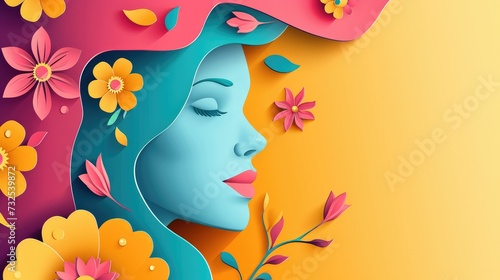 Graceful paper cut artwork of woman's face and flowers for international women s day