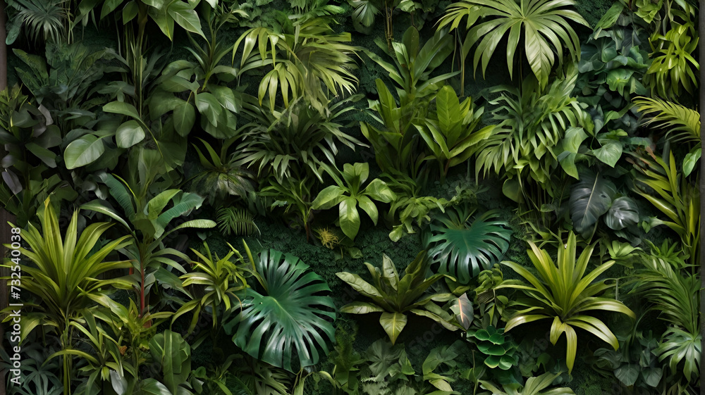 Green garden wall from tropical plants, cut out Green garden wall from tropical plants, cut out