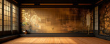 A vintage Japanese room, background. Traditional upper class Japanese style room with gold decorated walls. 