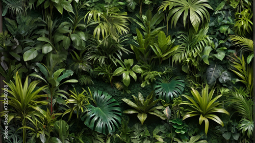 Green garden wall from tropical plants  cut out