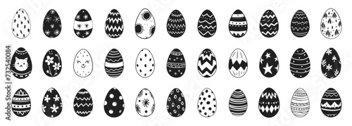 Easter eggs vector illustration. Painted chicken egg for spring holiday celebration in style of hand drawn black doodle on white background. Season silhouette sketch