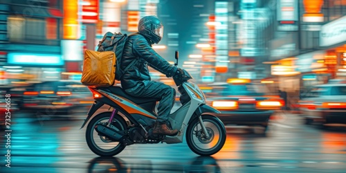 Person Riding a Scooter on a Road With City Background