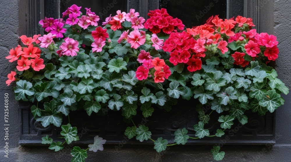 Vibrant Pink Petunias in a Window Box on a Sunny Day Vibrant Pink Petunias in a Window Box on a Sunny Day