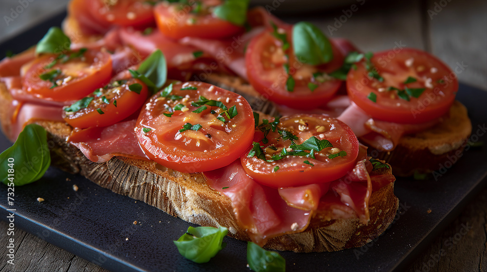 Tostas de Tomate y Jamón - Tomato and Ham Toasts Delight Photo