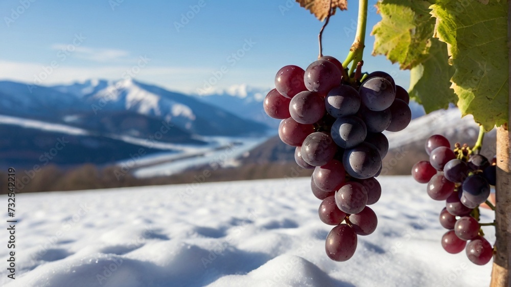 Fototapeta premium red grapes in a snow