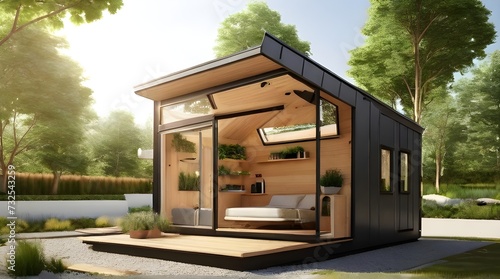 a solar-powered tiny house nestled in an eco-friendly urban oasis