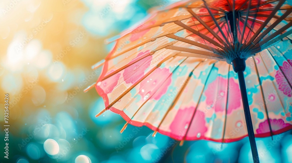 Colorful umbrella on blue sky.