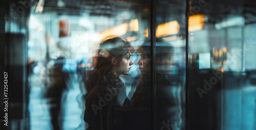 a reflection by photographing people gazing into mirrors or reflective surfaces 