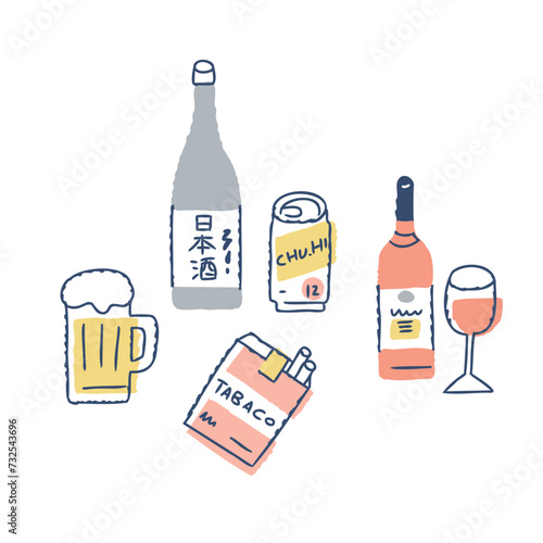 数種類のアルコール類とタバコ photo