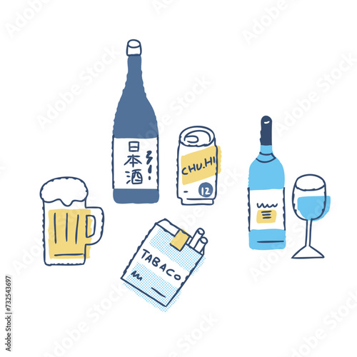 数種類のアルコール類とタバコ