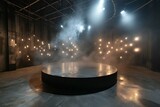 Empty stage in a theater with smoke and spotlights