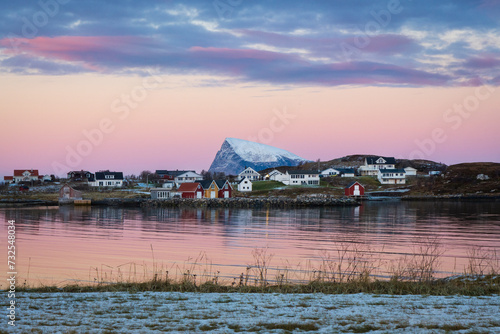 Colorful sunset at the island of Sommaroy during winter, Norway