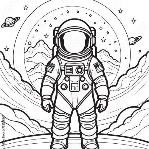 astronaut outline coloring page illustration for children and adult