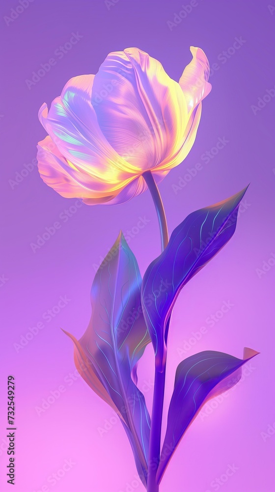 neon yellow tulip on a bold purple background