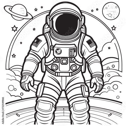 astronaut outline coloring page illustration for children and adult © Shapla