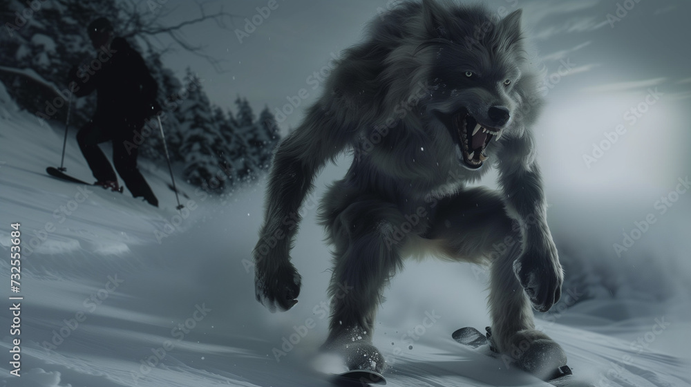 Obraz premium Werewolf Skier Ferocious Fantasy Art Horror 