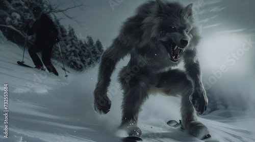 Werewolf Skier Ferocious Fantasy Art Horror 