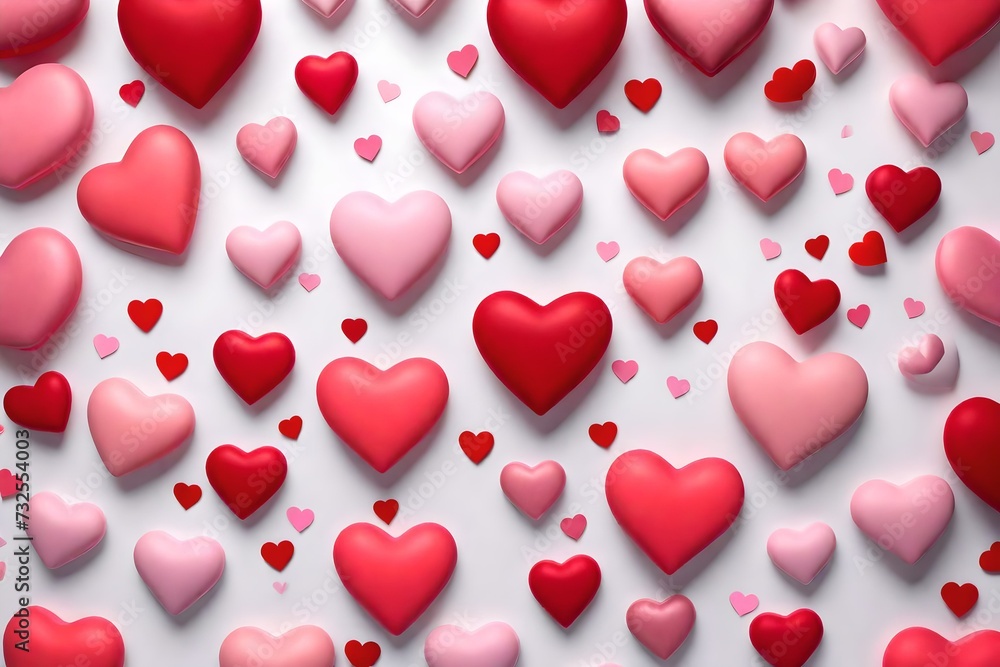Valentine's day background with red and pink hearts on white background