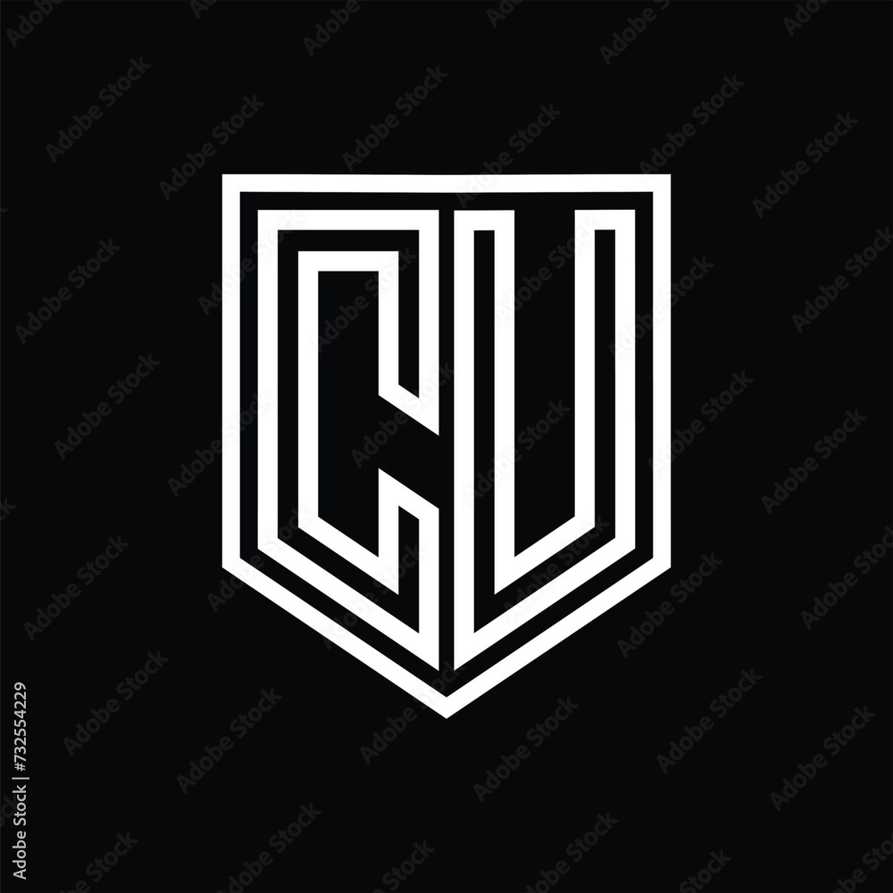 CU Letter Logo monogram shield geometric line inside shield isolated style design CU Letter Logo monogram shield geometric line inside shield isolated style design