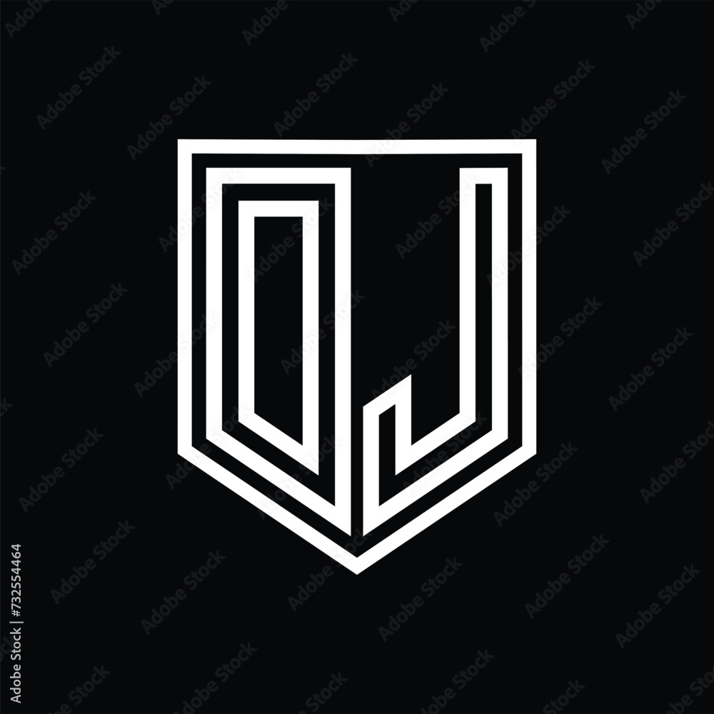 DJ Letter Logo monogram shield geometric line inside shield isolated style design DJ Letter Logo monogram shield geometric line inside shield isolated style design