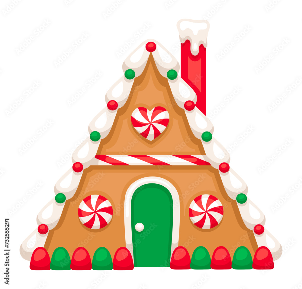 Gingerbread House SVG Image - Christmas Decoration Cookie Icing Peppermint Illustration