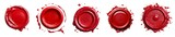 Collection set of red maroon, wax seal stamp blob ink paint on transparent background cutout, PNG file. Many different design. Mockup template artwork graphic	
