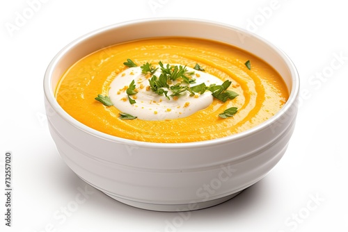 Carrot soup closeup isolated on white background