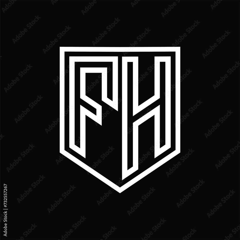 FH Letter Logo monogram shield geometric line inside shield isolated style design