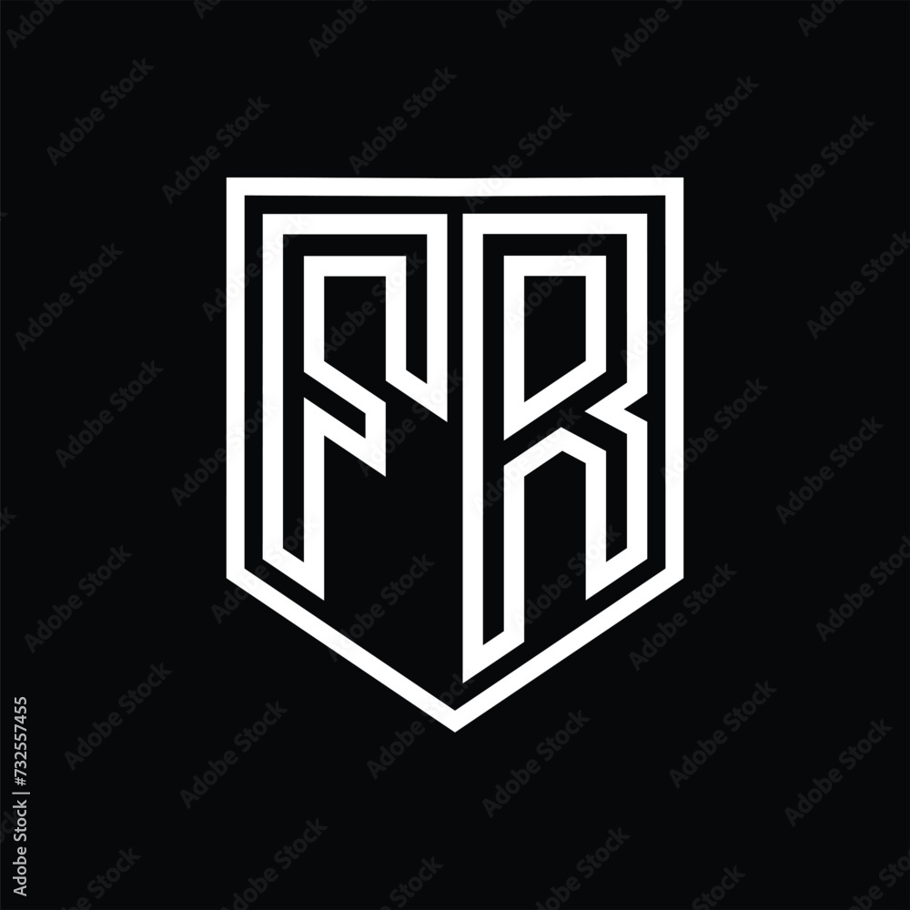 FR Letter Logo monogram shield geometric line inside shield isolated style design FR Letter Logo monogram shield geometric line inside shield isolated style design