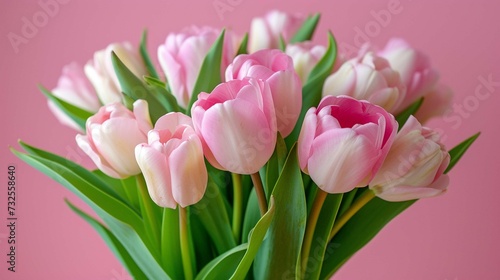 Pink tulips isolated on pink background
